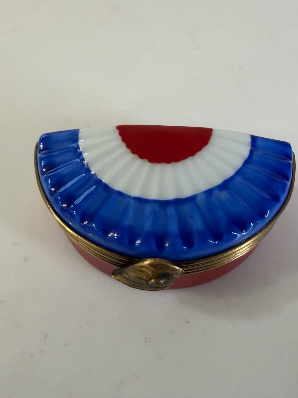 Vintage Limoges France Tricolor Half-Moon Decorative trinket Jewelry Box